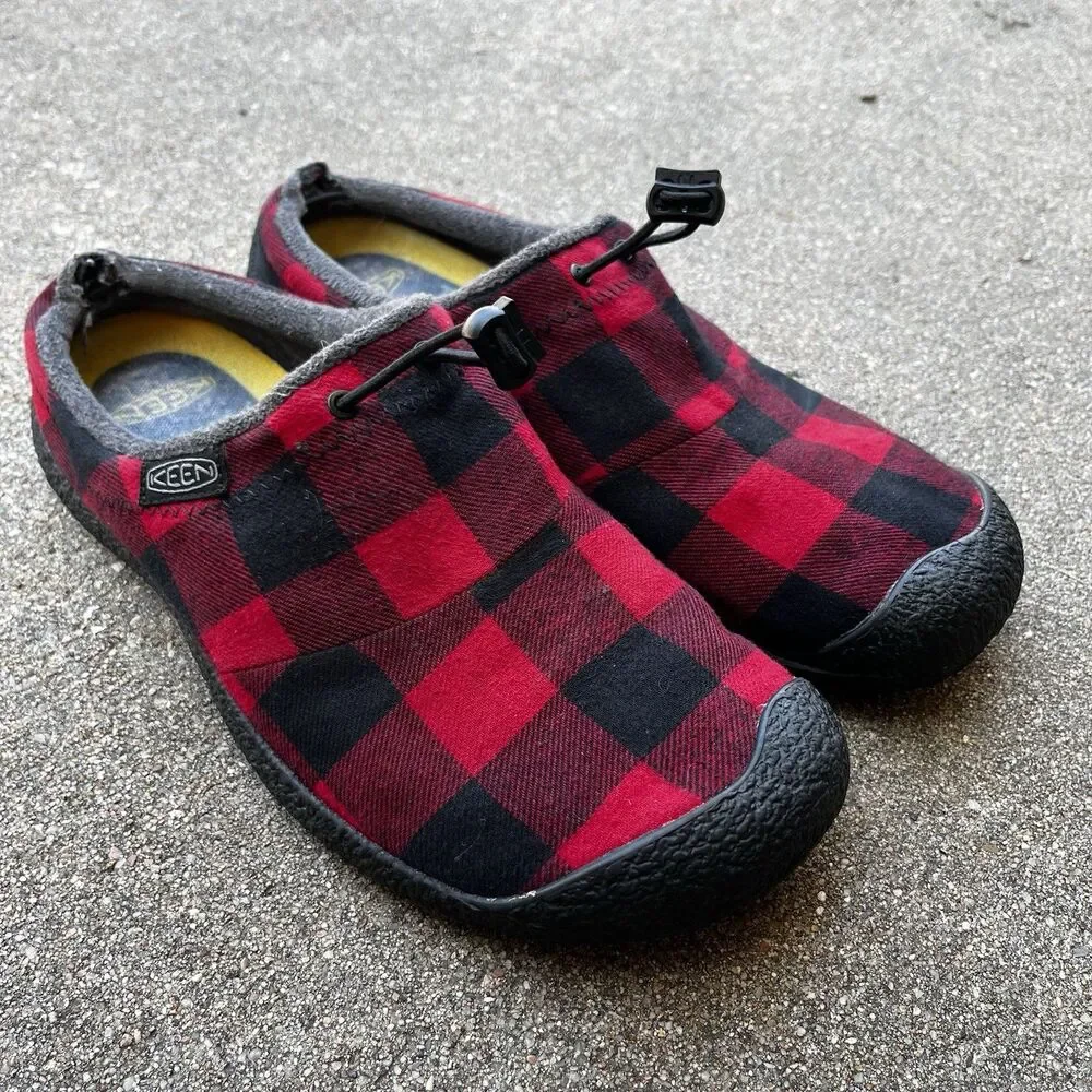 Keen Mens 9 Howser III Slip On Slide Black Red Plaid Nylon Clog Comfort Shoe